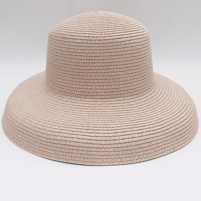 HT2303 2023 New Summer Sun Hats Ladies Solid Plain Elegant Wide Brim Hat Female Round Top Panama Floppy Straw Beach Hat Women Pink H35b1a535bf8d45e9be18c39368bc87ech Swag N Slay LTD