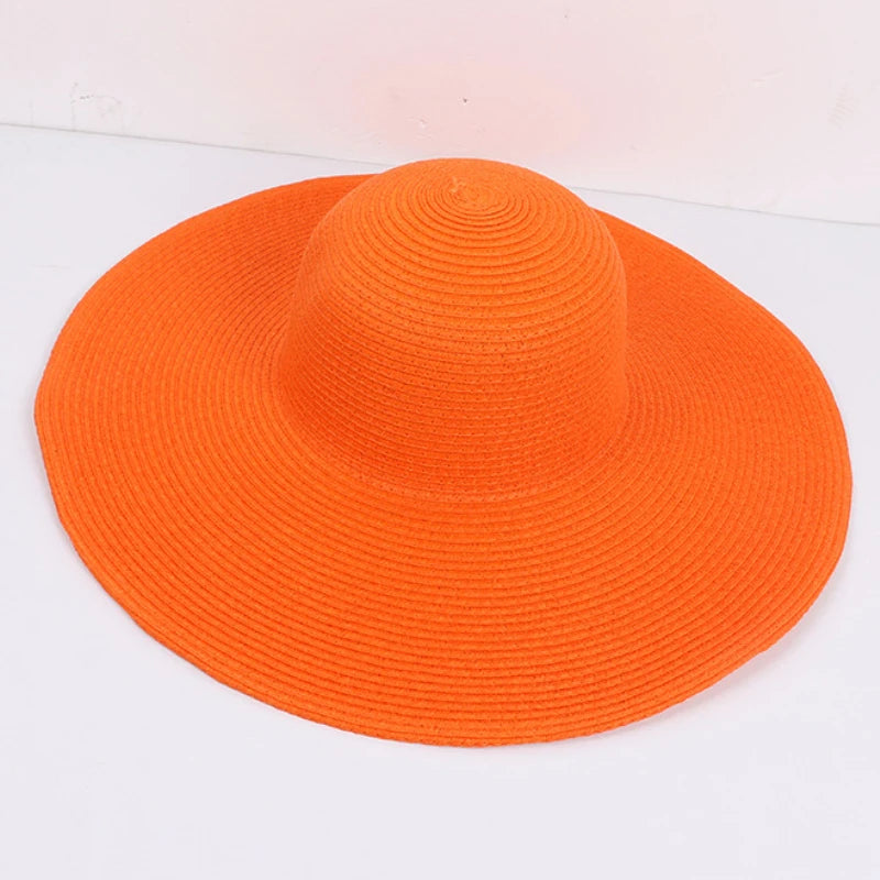 HT3062 Fashion Big Large Wide Brim Hat Solid Plain Floppy Beach Sun Hat Packable Summer Hats for Women Lady Straw Hat Beach Cap Orange 56-58cm H36a78bf1dff74f23ac7ff3f05215c2a1s Swag N Slay LTD