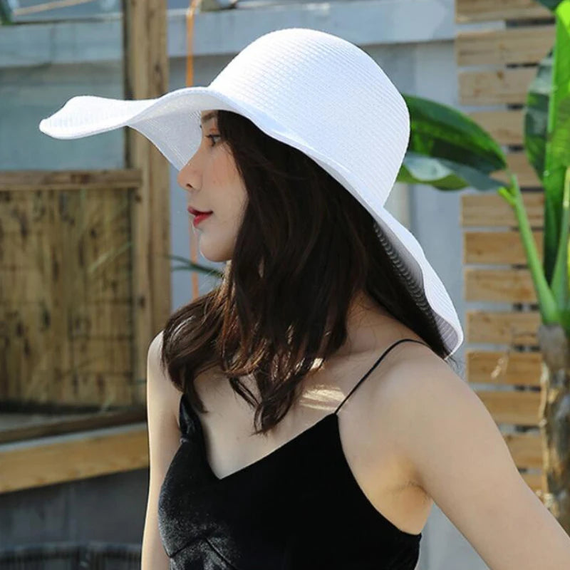 HT3062 Fashion Big Large Wide Brim Hat Solid Plain Floppy Beach Sun Hat Packable Summer Hats for Women Lady Straw Hat Beach Cap H6b2f096cb95a45a89c5ae791733eaa0aR Swag N Slay LTD