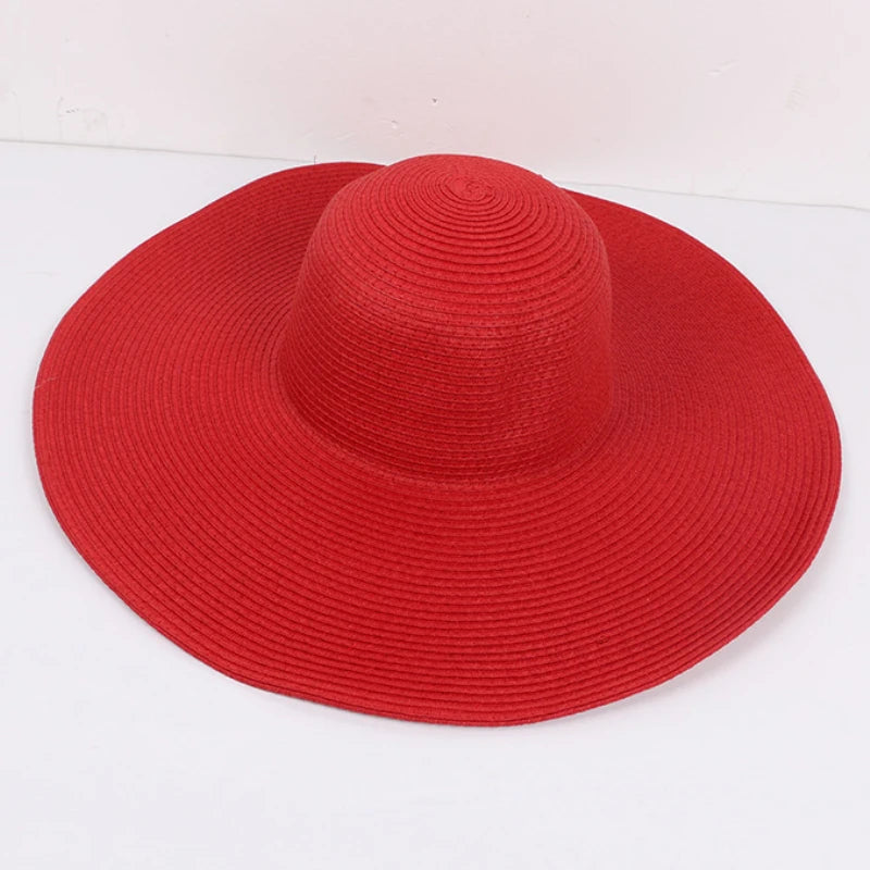 HT3062 Fashion Big Large Wide Brim Hat Solid Plain Floppy Beach Sun Hat Packable Summer Hats for Women Lady Straw Hat Beach Cap Red 56-58cm H6bf0c36244a34351b8c24d09812cd43d9 Swag N Slay LTD