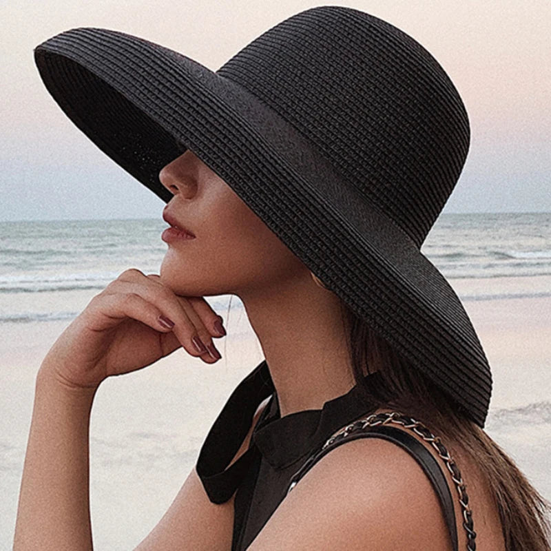 HT2303 2023 New Summer Sun Hats Ladies Solid Plain Elegant Wide Brim Hat Female Round Top Panama Floppy Straw Beach Hat Women HTB14bPpPsfpK1RjSZFOq6y6nFXaS Swag N Slay LTD