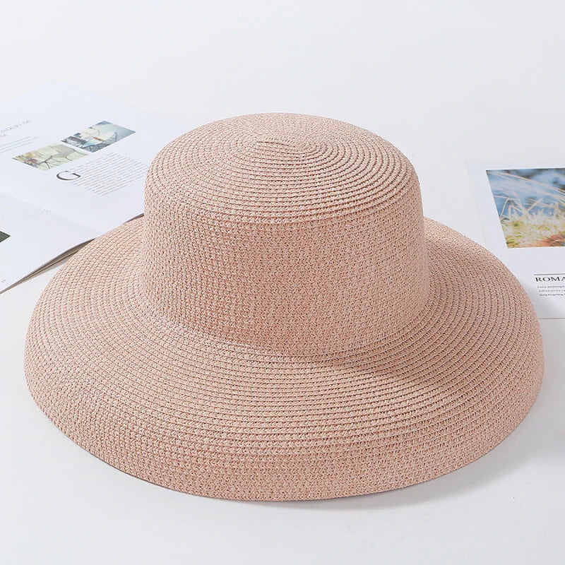 HT2303 2023 New Summer Sun Hats Ladies Solid Plain Elegant Wide Brim Hat Female Round Top Panama Floppy Straw Beach Hat Women HTB1RVLINXYqK1RjSZLeq6zXppXas Swag N Slay LTD