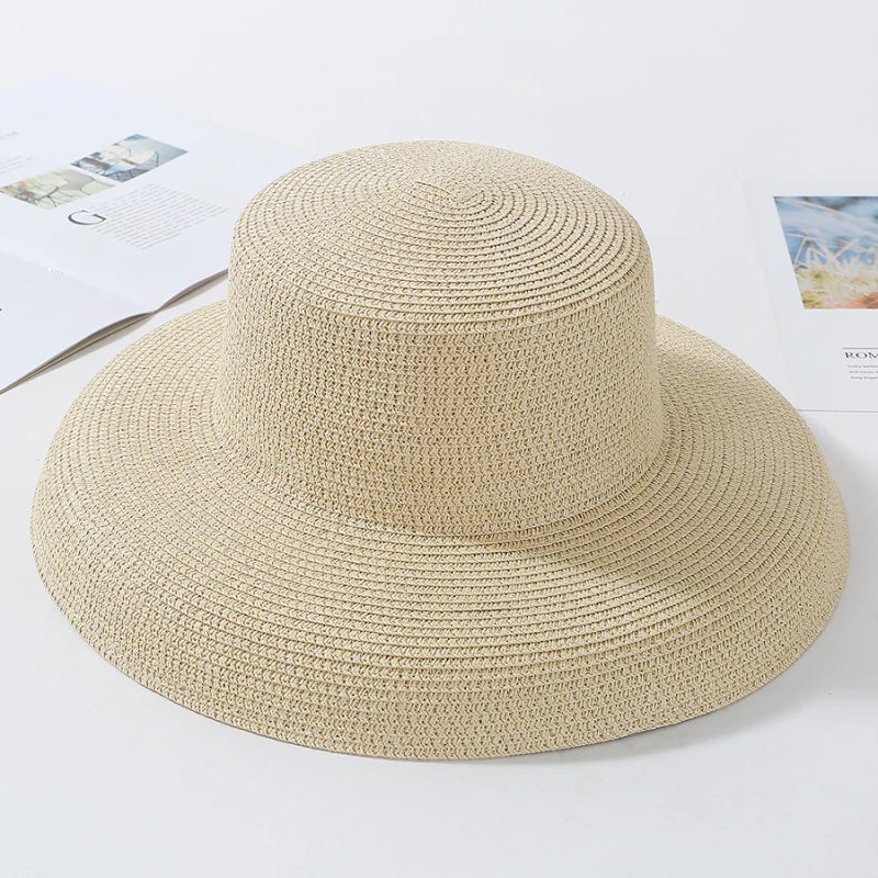 HT2303 2023 New Summer Sun Hats Ladies Solid Plain Elegant Wide Brim Hat Female Round Top Panama Floppy Straw Beach Hat Women HTB1TFYHNirpK1RjSZFhq6xSdXXaX Swag N Slay LTD