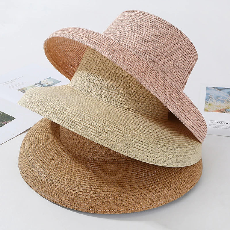 HT2303 2023 New Summer Sun Hats Ladies Solid Plain Elegant Wide Brim Hat Female Round Top Panama Floppy Straw Beach Hat Women HTB1rSHLNa6qK1RjSZFmq6x0PFXaY Swag N Slay LTD