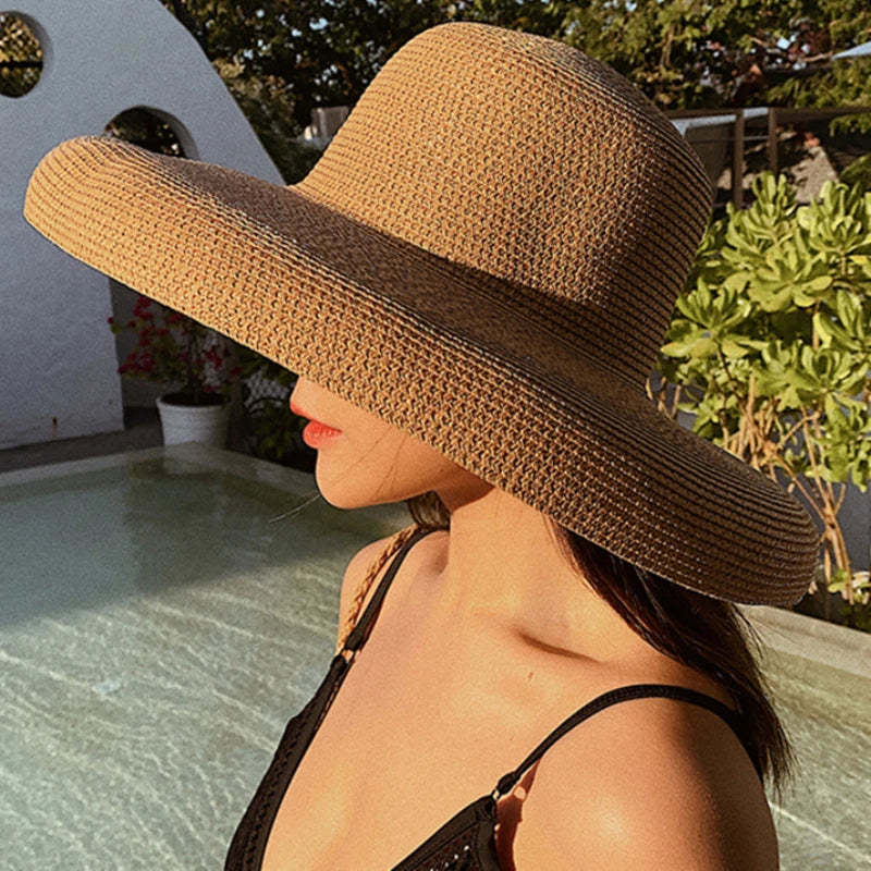 HT2303 2023 New Summer Sun Hats Ladies Solid Plain Elegant Wide Brim Hat Female Round Top Panama Floppy Straw Beach Hat Women HTB1vJzbPBLoK1RjSZFuq6xn0XXaC Swag N Slay LTD