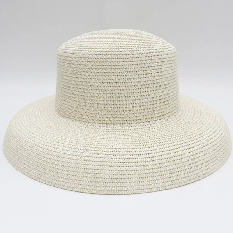 HT2303 2023 New Summer Sun Hats Ladies Solid Plain Elegant Wide Brim Hat Female Round Top Panama Floppy Straw Beach Hat Women Ivory Ha1450ad56f664be18be8b66b391a274aE Swag N Slay LTD