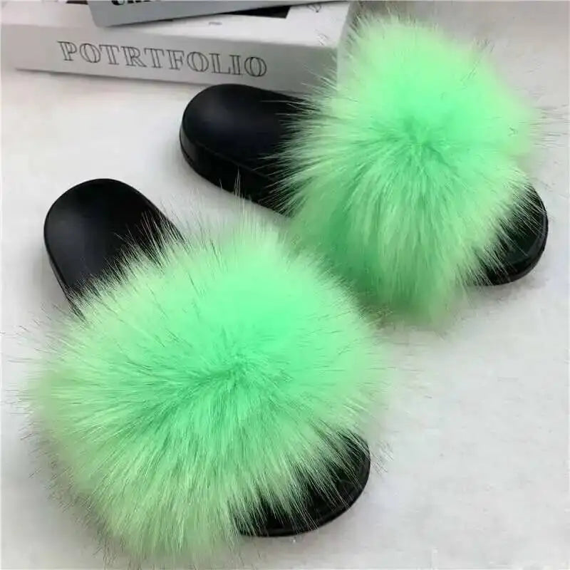 Summer Faux Fur Slippers Women Indoor Furry Fur Slides Female Plush Flip Flops Flats Sandals Casual Fluffy Slipper House Shoes Apple Green S00d2d07f3ff94d0b95afe2f6624e6230J Swag N Slay LTD