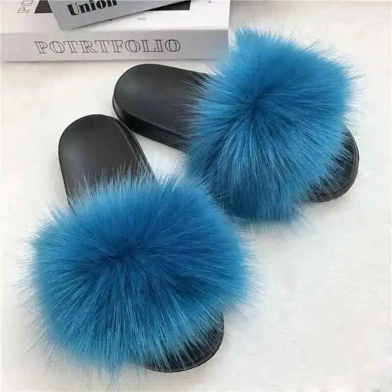 Summer Faux Fur Slippers Women Indoor Furry Fur Slides Female Plush Flip Flops Flats Sandals Casual Fluffy Slipper House Shoes Lake Blue S01a066079b1241ce8da32331404a7b1aw Swag N Slay LTD