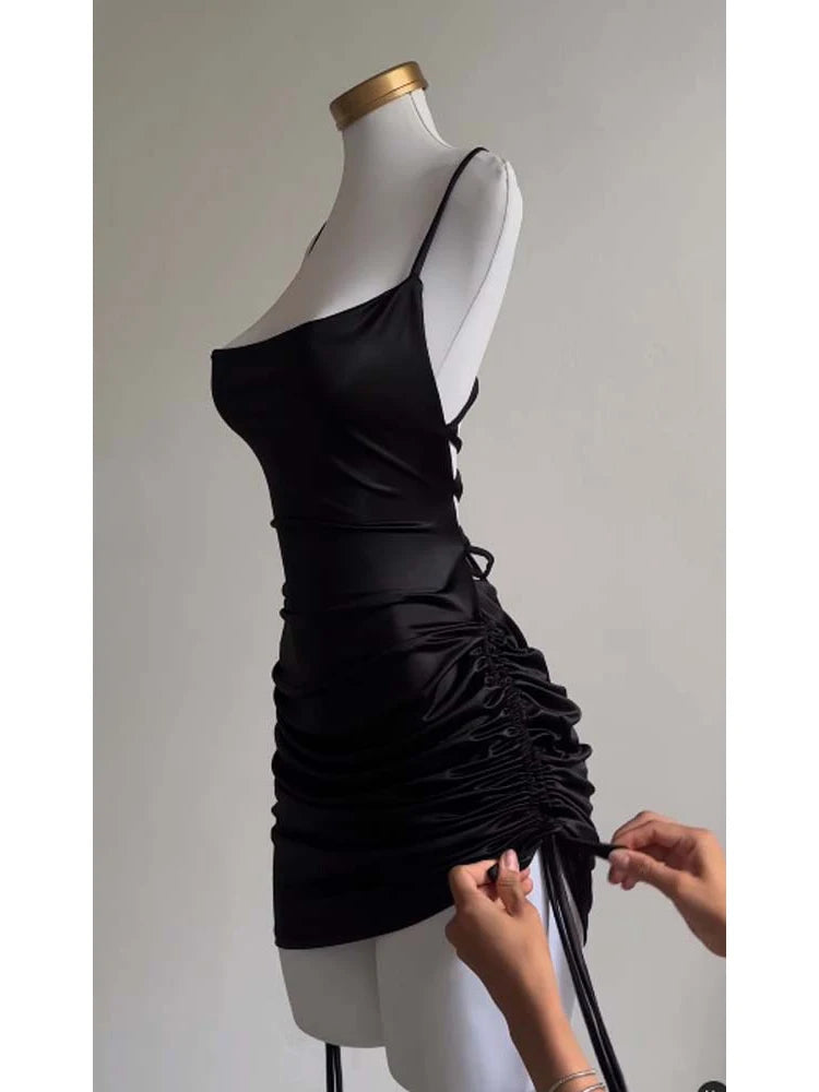 Sexy Sleeveless Backless Bodycon Mini Dress Women Summer Satin Lace Up Party Club Dresses Streetwear Evening Black Y2K 2025 Robe S056df0de34294081a189e366fd572017b Swag N Slay LTD