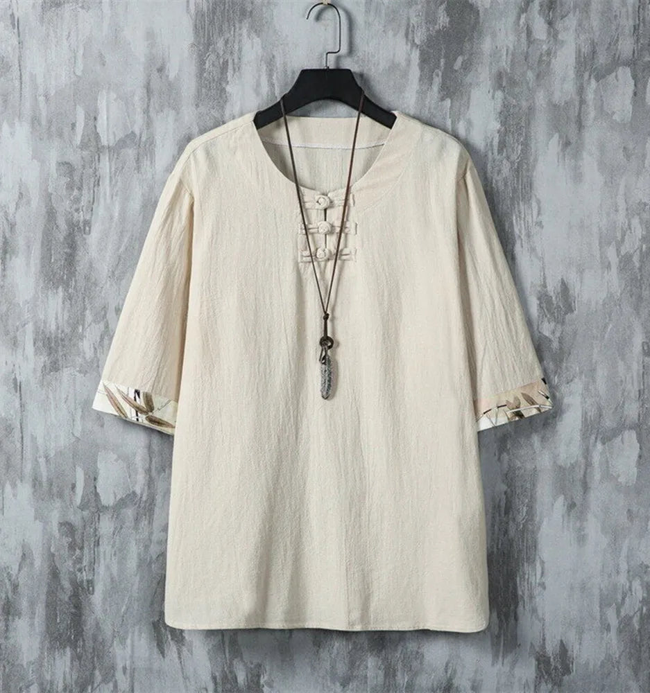 Summer New style High Quality Men's Shirt Chinese Style spring Solid Color Mid Sleeve linen cotton Shirt Top male M-4XL S0714b8c5d8dd4aada493ce0b464eeff18 Swag N Slay LTD