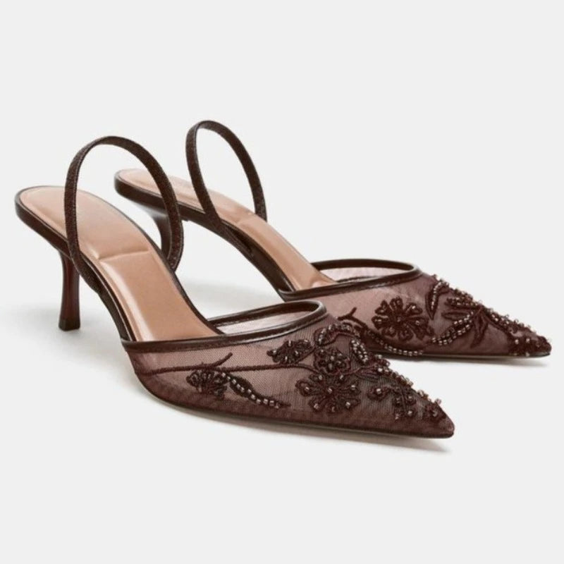 Sexy Pointed Toe Mesh Embroider High Heels for ladies Elegant String Bead pumps Summer Luxury Designer Shoe Brown Heeled Sandals S072c1fc35f0e450ab7b7b603f9d69529p Swag N Slay LTD