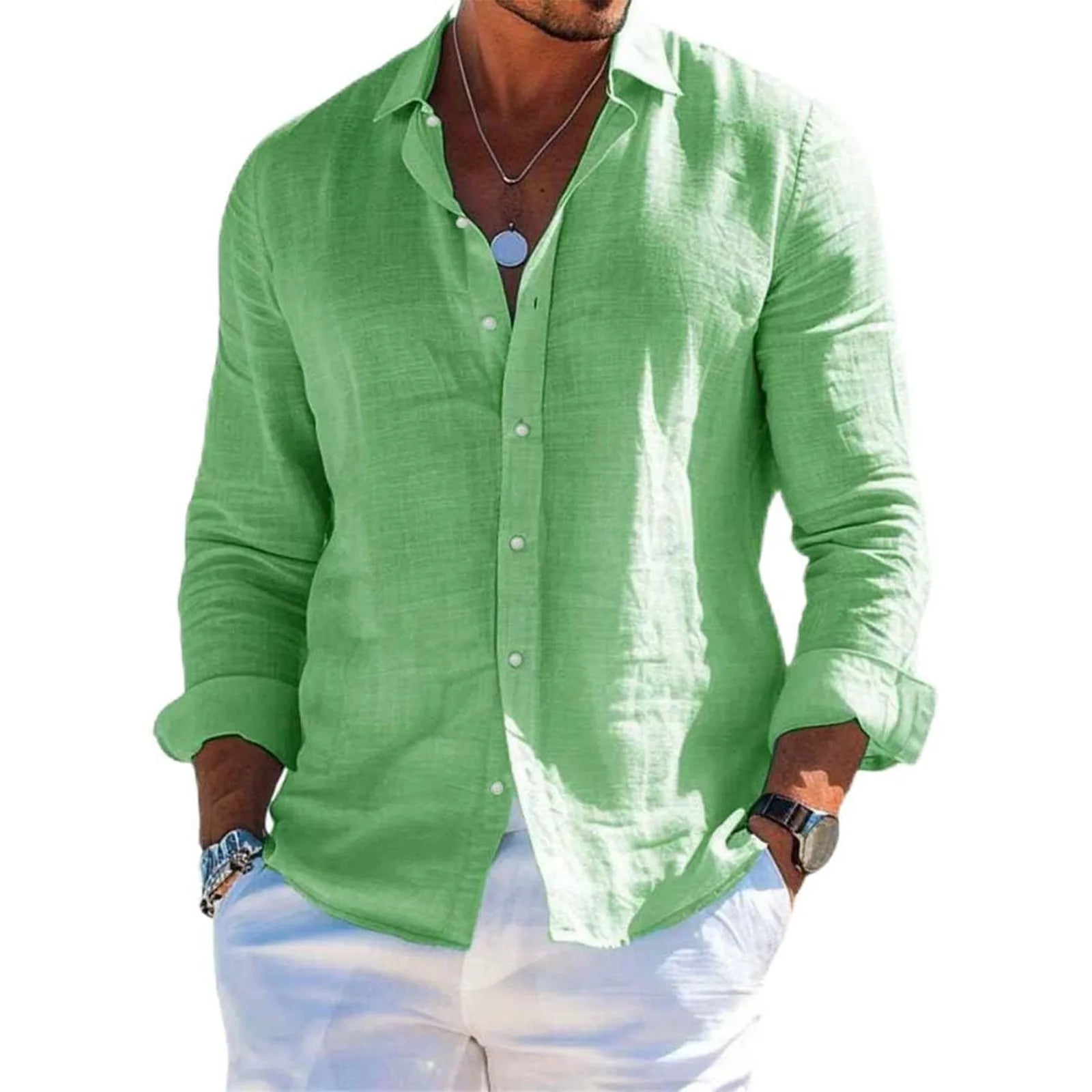 Men's tops long sleeve new style shirt cotton linen cool solid color loose lapel casual beach style cardigan spring and summer F S08b61962e4ed4123a5c50a67d101bfabT Swag N Slay LTD