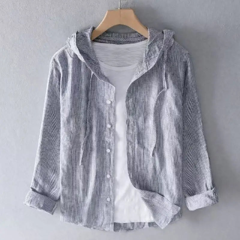 2025 Spring and Summer New Men's Hooded Linen Shirt Solid Color Thin Style Loose Fashion Casual Sports Cotton Linen Shirt GRAY S09bf05805a5f44f29f743312b3094c12e Swag N Slay LTD
