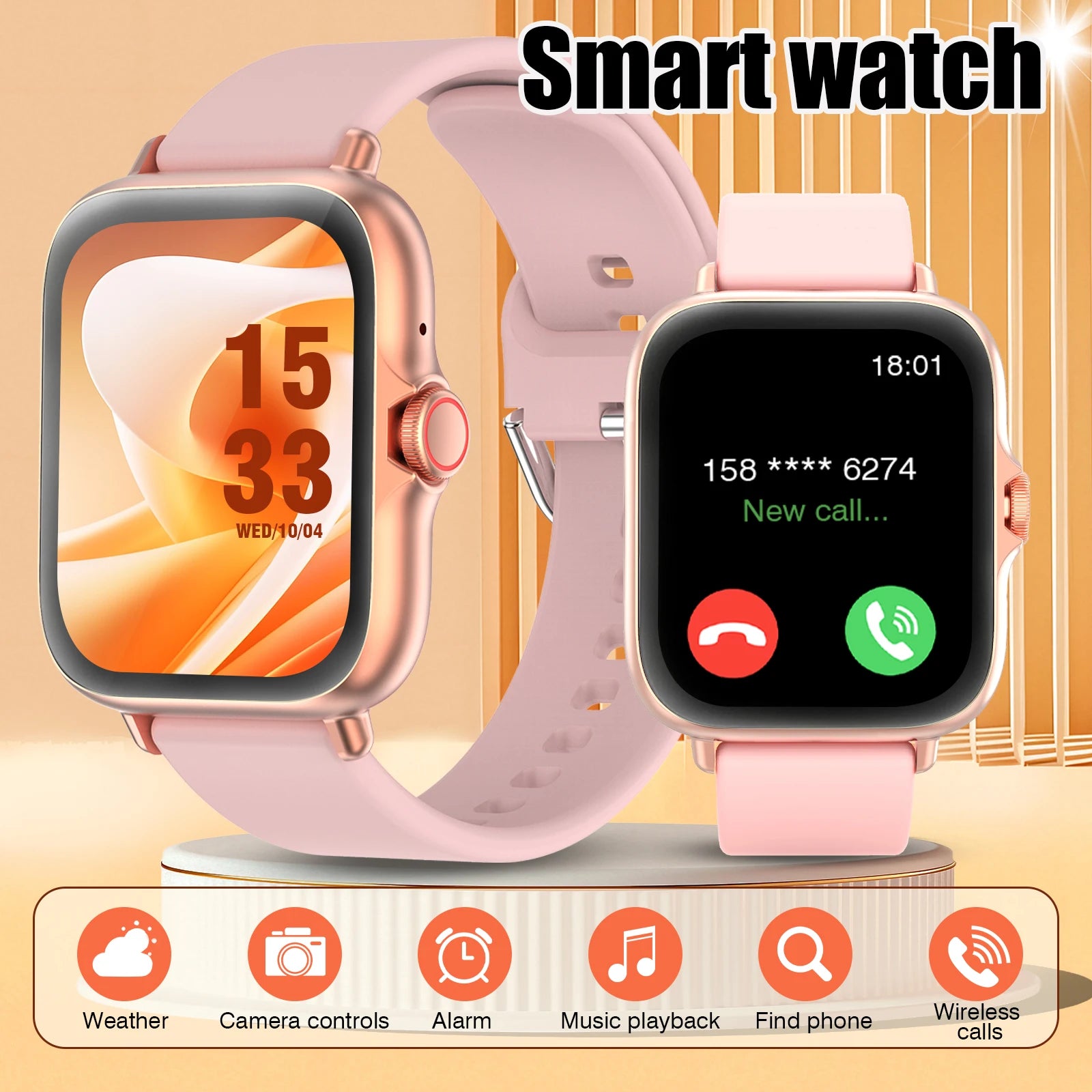 Smartwatch, Wireless Calling/dialing, Message Reminders, Multi-sport Mode, Music Playback, Suitable for IPhone/Android United States pink S0a2041c8755a4491acb6ccbe19f9b9e1U Swag N Slay LTD