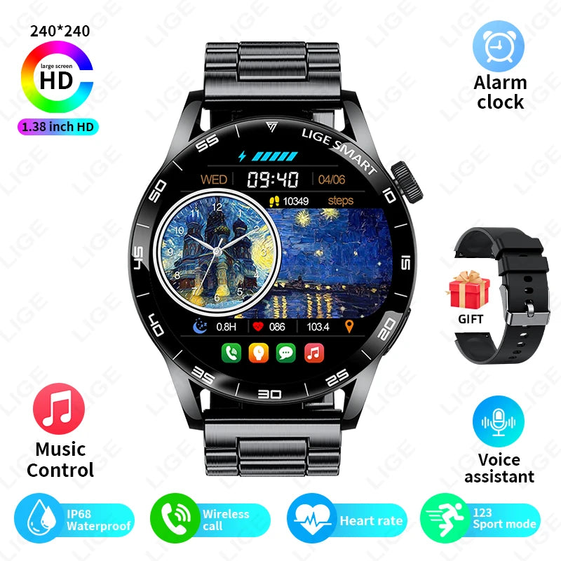New LIGE Smart Watch Wireless Call Weather Forecast Magnetic Charging Waterproof Music Control Men smart watch For Android IOS Black steel strip S0a2aca8a76b040538be16d79f9eb2c8f0 Swag N Slay LTD
