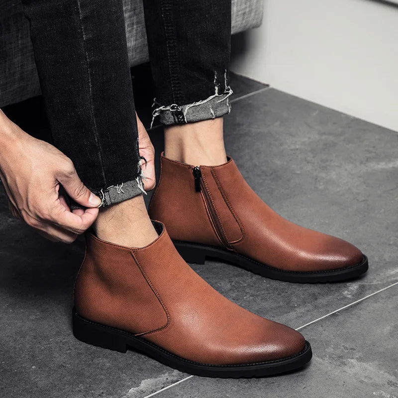 Fashion Chelsea Boots Men Soft Leather Ankle Boots British Style Men's Boots Brand Footwear Black A235 S0aeb37ce1eff43ea87fbf60fffe4e41f0 Swag N Slay LTD