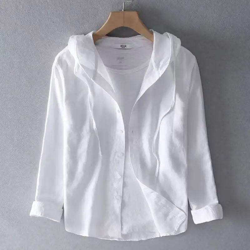 2025 Spring and Summer New Men's Hooded Linen Shirt Solid Color Thin Style Loose Fashion Casual Sports Cotton Linen Shirt S0b0cffdac0c24b1ea506c05338f5d33bh Swag N Slay LTD