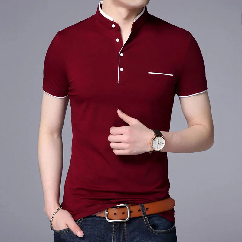 2025 New Fashion Brand Polo Shirt Men's Summer Mandarin Collar Slim Fit Solid Color Button Breathable Polos Casual Men Clothing Burgundy S0c6667d209f9416bb6c8435ea24a09d0N Swag N Slay LTD