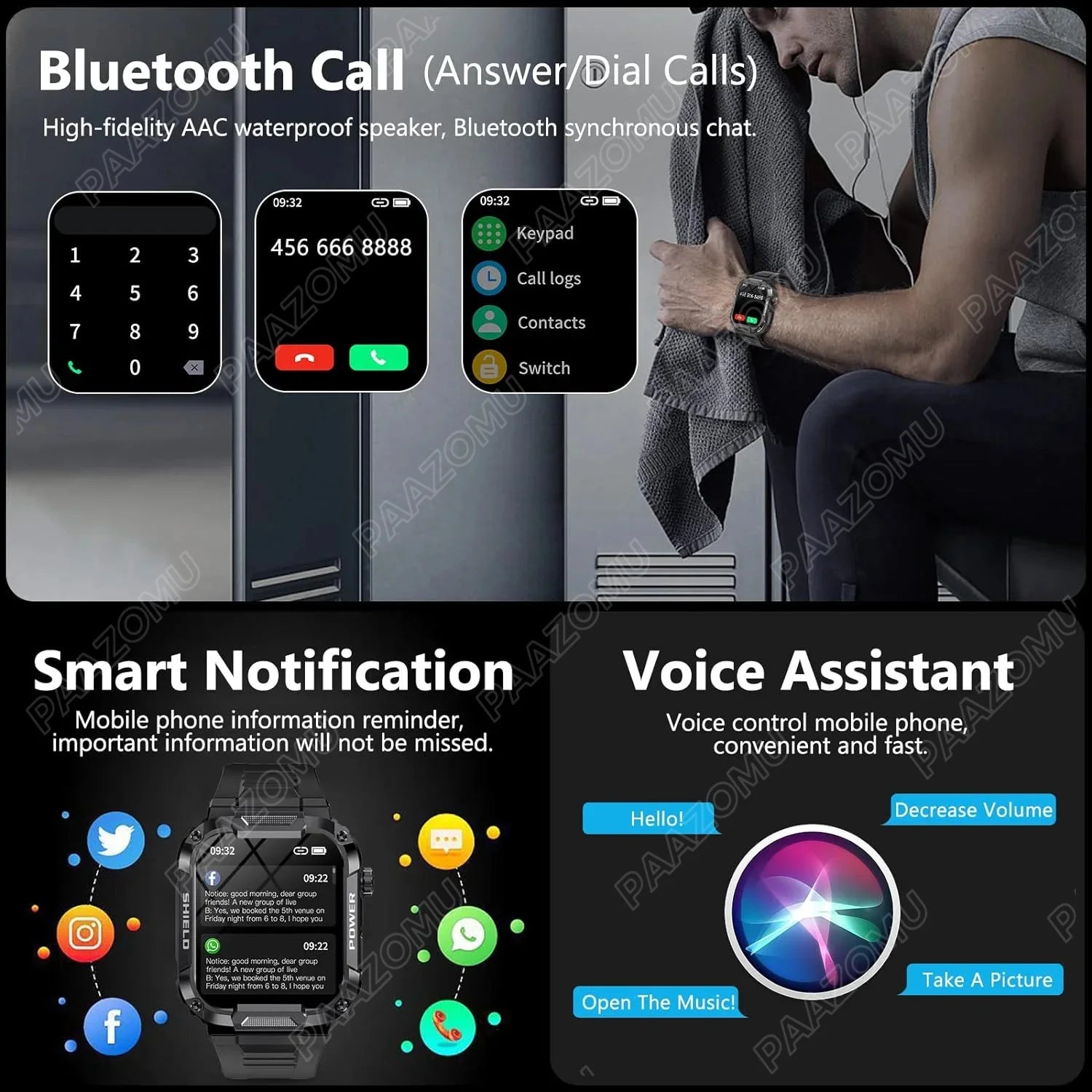 Military Smart Watch for Men 1.85'' HD 400mAh Battery100+ Sports Watch Bluetooth Call Outdoor Rugged Smartwatch for Android iOS S0e283b868db84135adf496eab2d80a628 Swag N Slay LTD