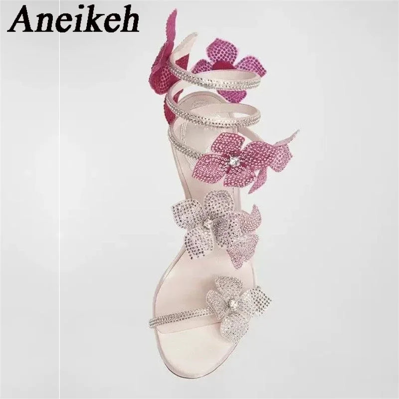 Aneikeh Sexy CRYSTAL Flower Narrow Band Ankle Strap Sandals Woman Thin High Heels Street Style Pole Dancing Ladies Shoes S0f339c618be0497e930b5654366297f1K Swag N Slay LTD