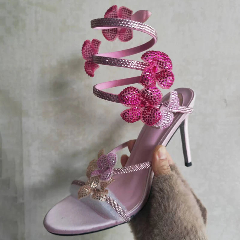 Aneikeh Sexy CRYSTAL Flower Narrow Band Ankle Strap Sandals Woman Thin High Heels Street Style Pole Dancing Ladies Shoes Pink S0f7f85bd2cbc4688adca4cf2d15632cda Swag N Slay LTD