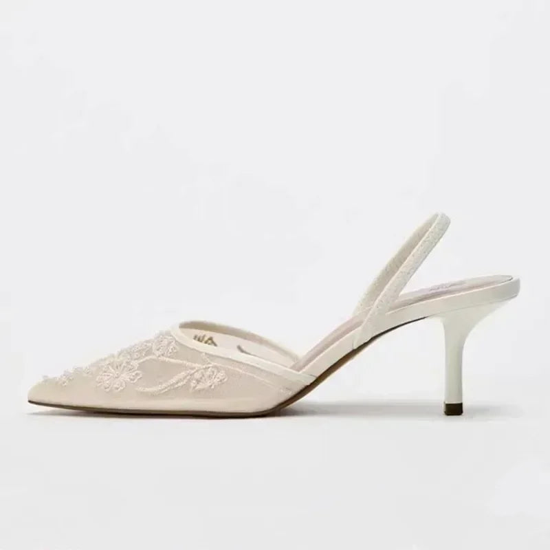 Elegant Mesh Embroidered Flowers Designer Heeled Sandals Women 2025 Summer Sexy Slingback Pointed Toe Thin High Heels Dress Shoe S10bf5aca7df14396903d8c370c106c9dk Swag N Slay LTD
