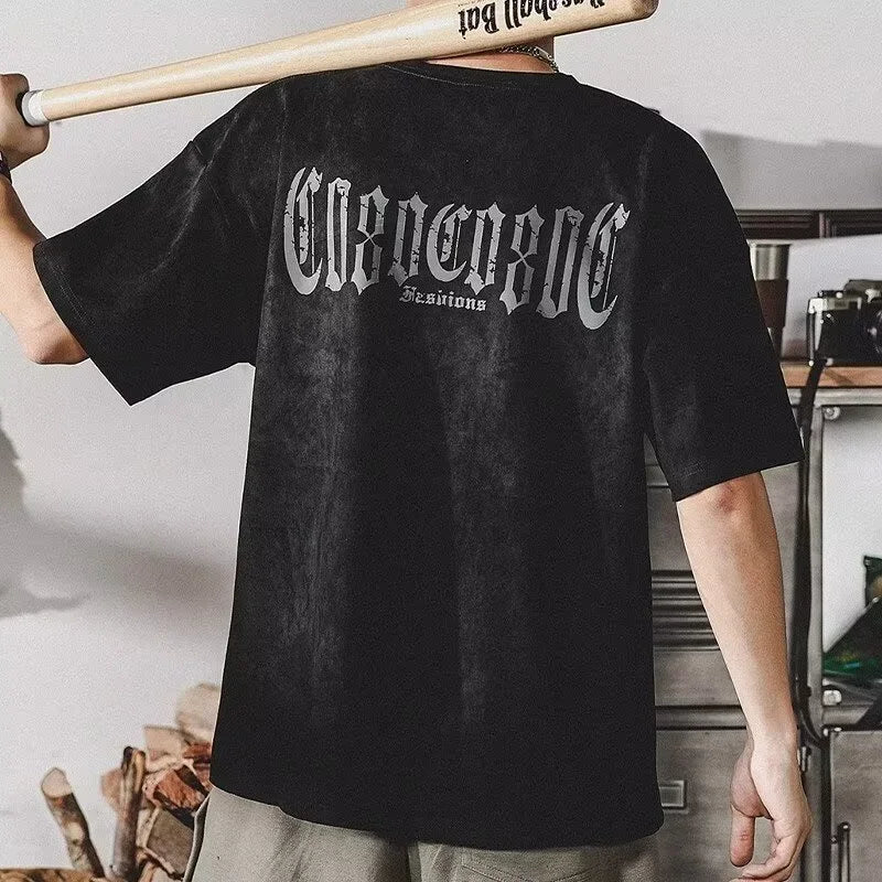 Summer Y2K Vintage Goth Letter Printed Suede T Shirts For Men New Hip Hop Fashion T-Shirt Streetwear Oversized Tee Tops Clothes S1273726639bd45fe86fc15e8df270ea91 Swag N Slay LTD