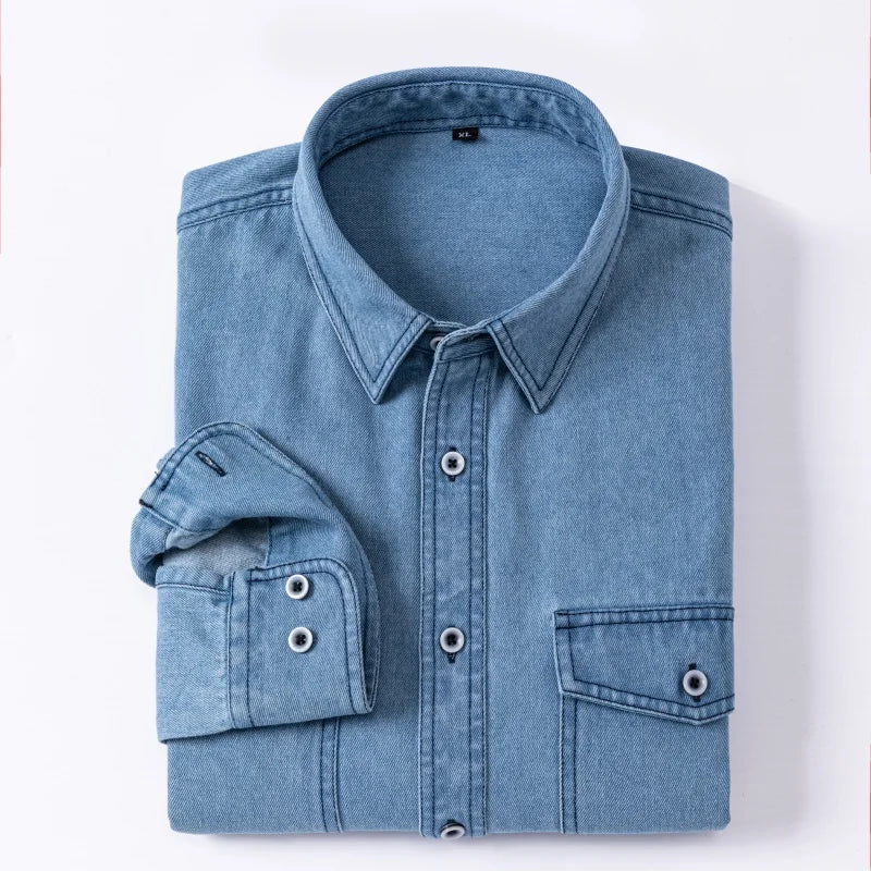 Daily Pure Cotton Double-pocket Denim Shirt Wrinkle-free Men's Casual Sports Top Trendy Comfortable Collared Shirt Men Blue S12b5ac82bd4540e68642dd59dc208c51x Swag N Slay LTD
