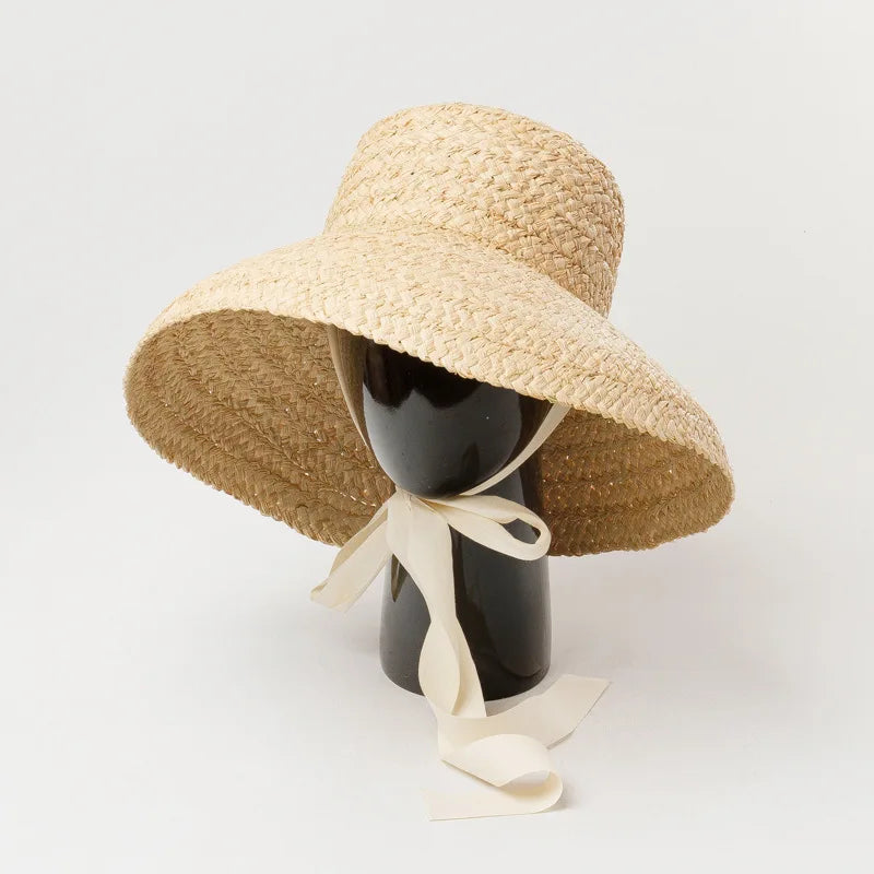 USPOP Large Brim Raffia Straw Hat Women Spring Summer French Style Sun Hat wIth Straps S12fd3d0e94c94963bb6cc22ab49c1415k Swag N Slay LTD