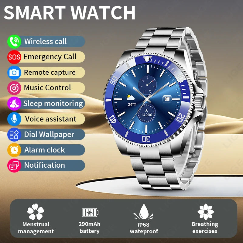 New LIGE Smart Watch Bluetooth Calling 1.27'' Screen Answer Call IP68 Waterproof Sports Digital Business Luxury watches for men Blue S1428f45eb6264e3aad0946cee44a57afG Swag N Slay LTD