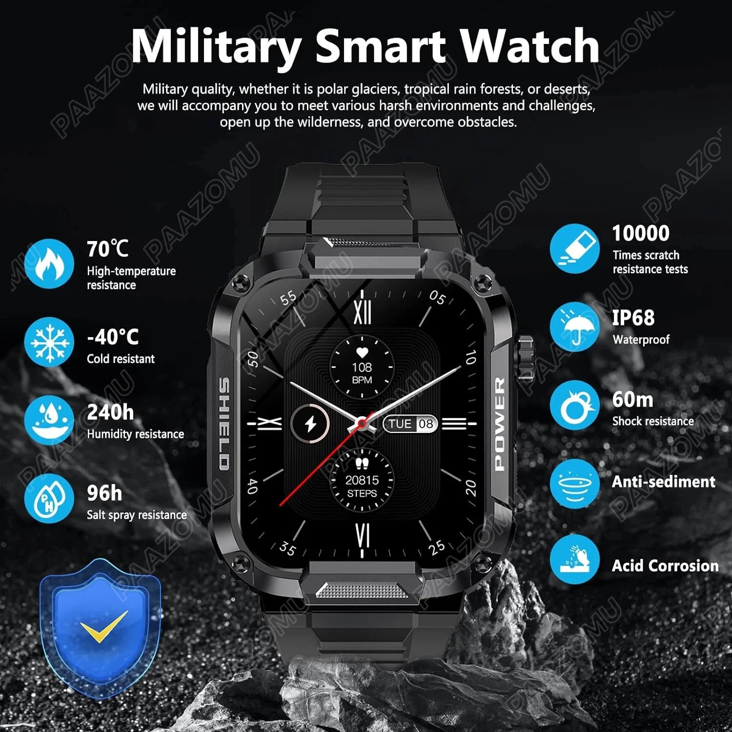 Military Smart Watch for Men 1.85'' HD 400mAh Battery100+ Sports Watch Bluetooth Call Outdoor Rugged Smartwatch for Android iOS S1645742b7f52409697b4f4b1946fa1efH Swag N Slay LTD