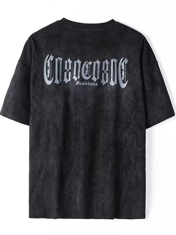 Summer Y2K Vintage Goth Letter Printed Suede T Shirts For Men New Hip Hop Fashion T-Shirt Streetwear Oversized Tee Tops Clothes black S190beb488e6441f2a068b804089ac422R Swag N Slay LTD