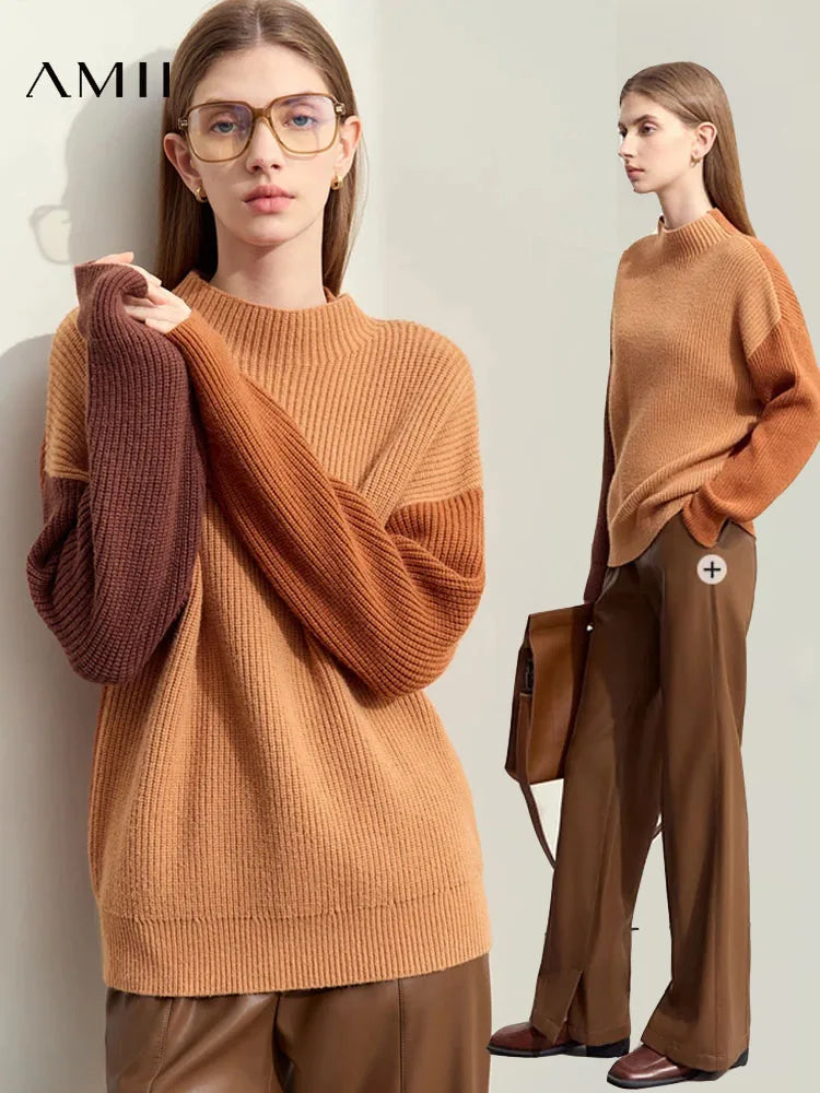 AMII Women's Turtleneck Sweater 2025 Winter Loose Casual Top Minimalist Morandi Color Patchwork Design Knitted Jumper 12444057 S1b2d0058c83741d9904ea9e290f111d0Z Swag N Slay LTD