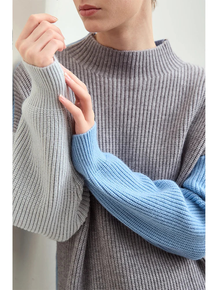 AMII Women's Turtleneck Sweater 2025 Winter Loose Casual Top Minimalist Morandi Color Patchwork Design Knitted Jumper 12444057 S1f1c0d83561941e69ca15b4f04b46e41B Swag N Slay LTD