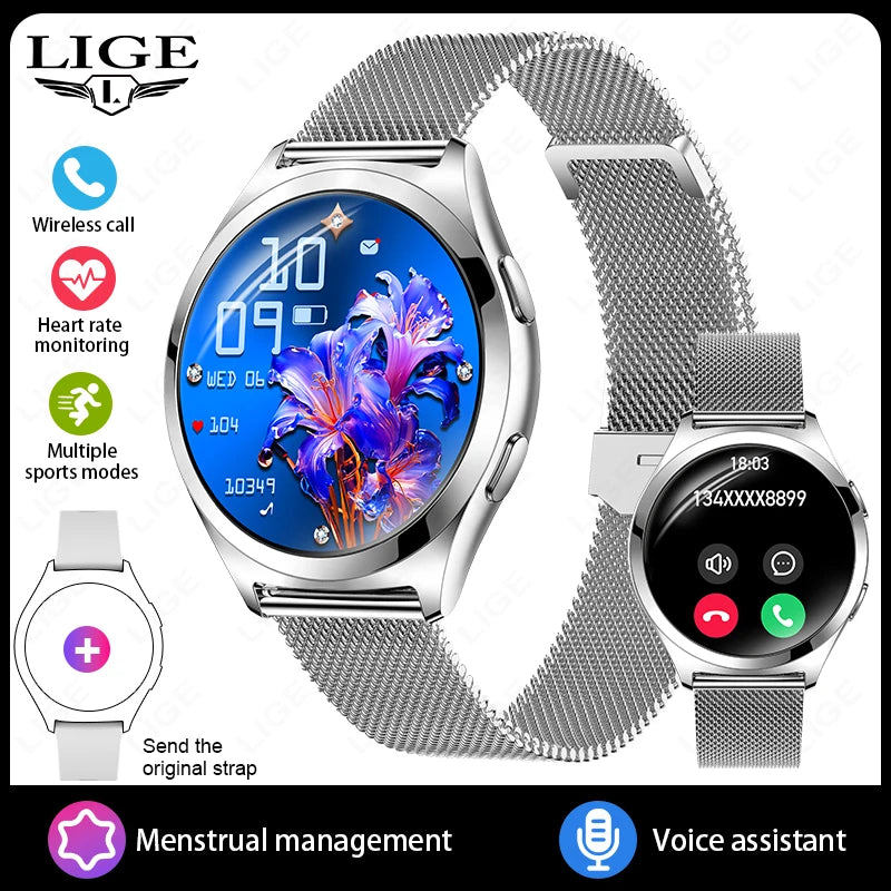 LIGE New 1.27'' HD Screen Smart Watch Women IP68 Waterproof Bluetooth Call Bracelet Sports Health Monitor Ladies Smartwatch 2025 mesh belt silver S1f32937737d64239a1a381f75ea9f633x Swag N Slay LTD