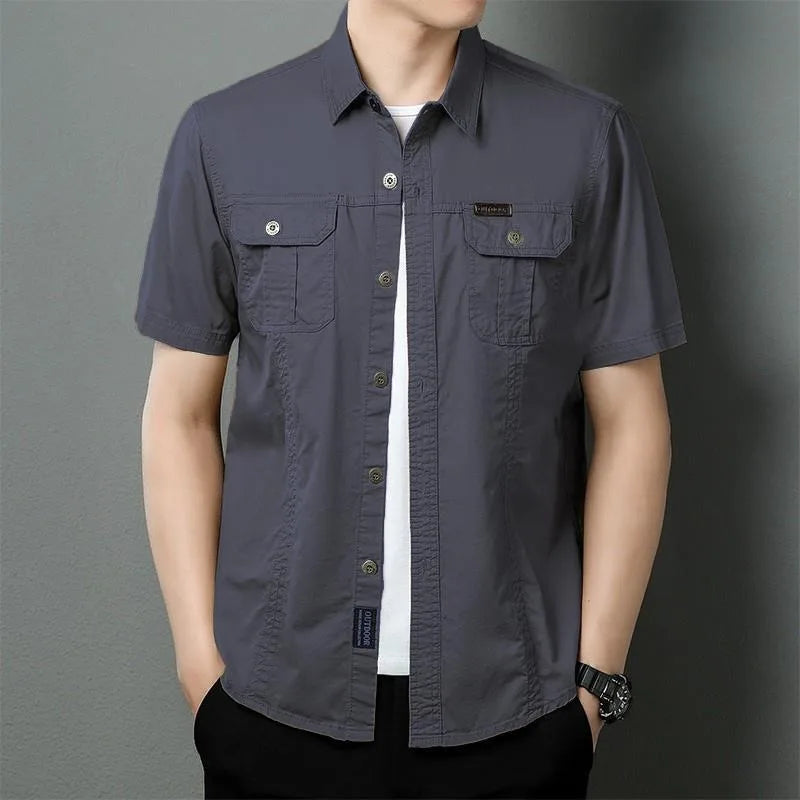 Summer workwear short sleeved shirt men's new style lapel T-shirt loose youth business casual shirt S228b91584b8c4214a279d250888bd934C Swag N Slay LTD