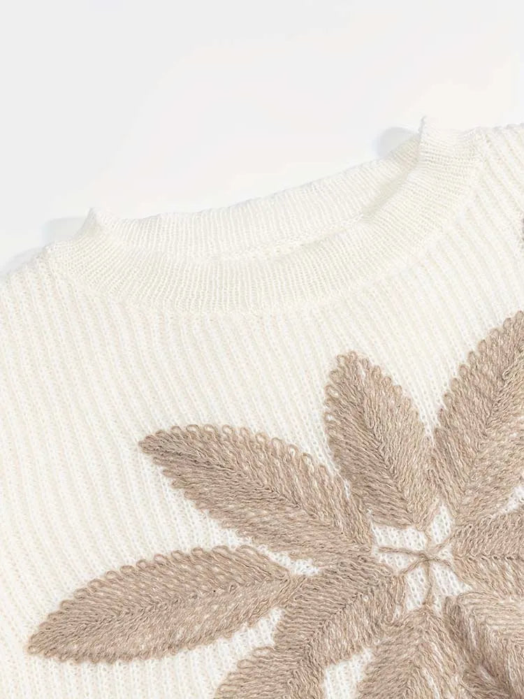 Women's autumn and winter round-neck knitted top with contrasting colour floral embroidery S2354a97de58d4b26ba5ac9a2bb65470eD Swag N Slay LTD