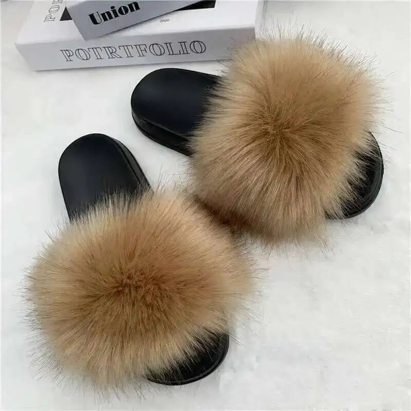 Summer Faux Fur Slippers Women Indoor Furry Fur Slides Female Plush Flip Flops Flats Sandals Casual Fluffy Slipper House Shoes Khaki S23c565ef10fa4cd4b03042804e3c089fl Swag N Slay LTD