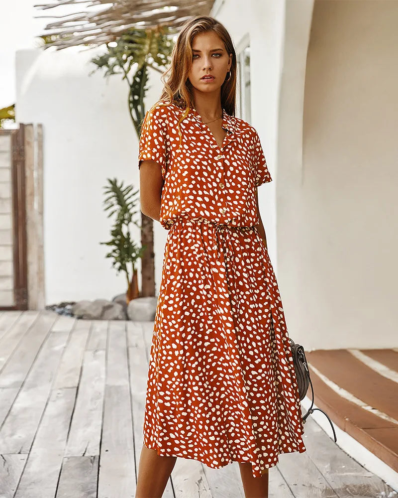 Vintage Floral Print Dress Women Boho Short Sleeve Long Dress Turn Down Collar Casual Waistband Shirt Dresses Robe 2021 Summer S252ae40c909340e1a03a87e7a7ba432fJ Swag N Slay LTD