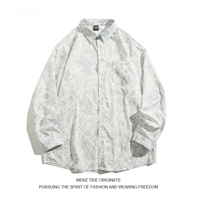 Memz Trendy Long Sve Loose Fit Collared irt for Men with Texture Embroidery Hong Kong Sle Versatile Faionable irt White S259310c624f8415a871f8c79f29fa328X Swag N Slay LTD