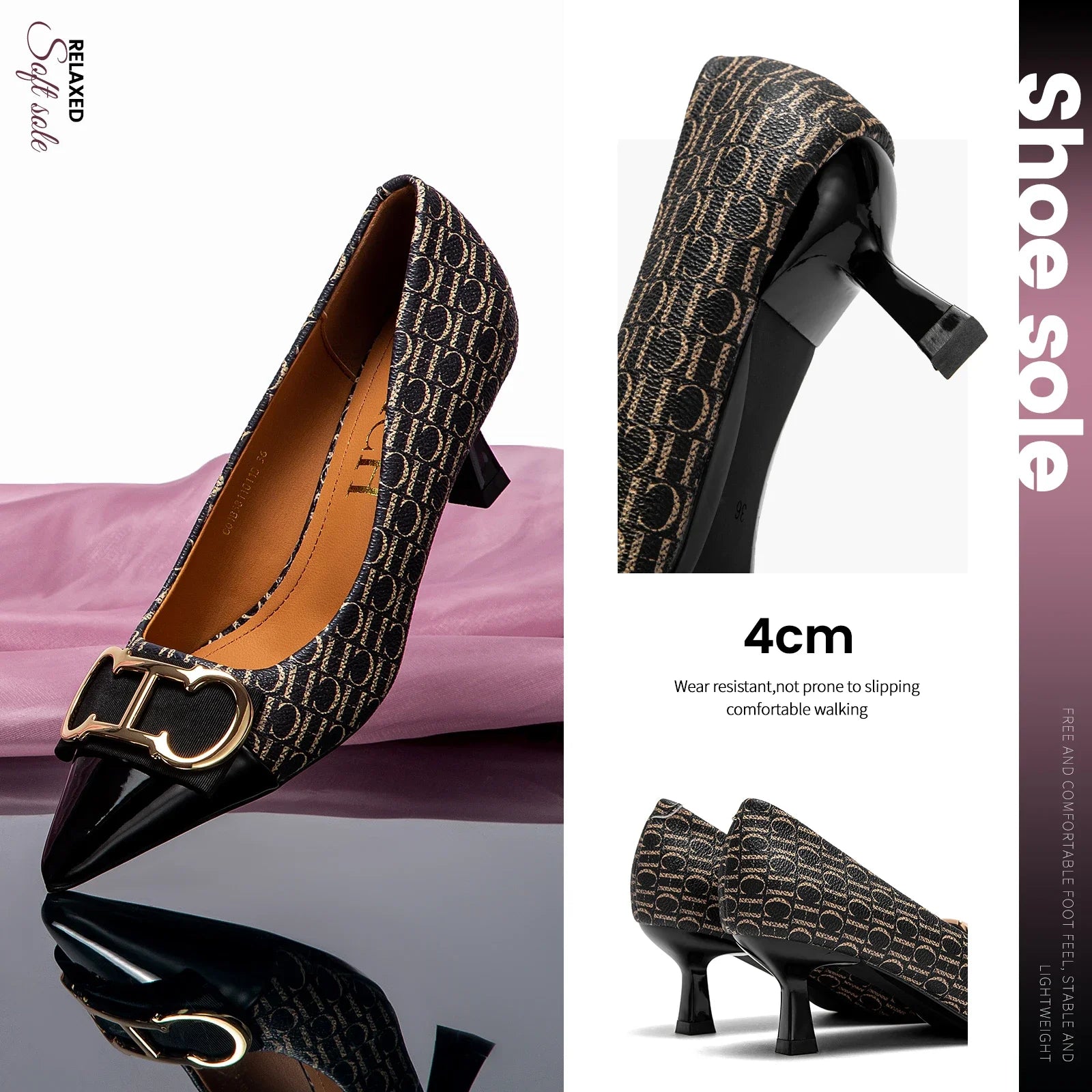 Fine Workmanship Simple Versatile Fashion Women's Single Shoes Classic Style Letter Print Design Women's High Heels S25ad8c9af06a432fa0ec6970005939dfd Swag N Slay LTD