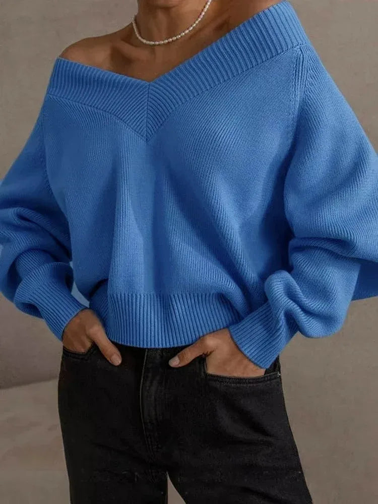 Autumn Oversize Women's Sweater Korean Fashion V-neck Long Casual Vintage Solid Knitted Top Jumper Female Pullovers S2647f8185f9e4549b50fdee783f1dce0K Swag N Slay LTD