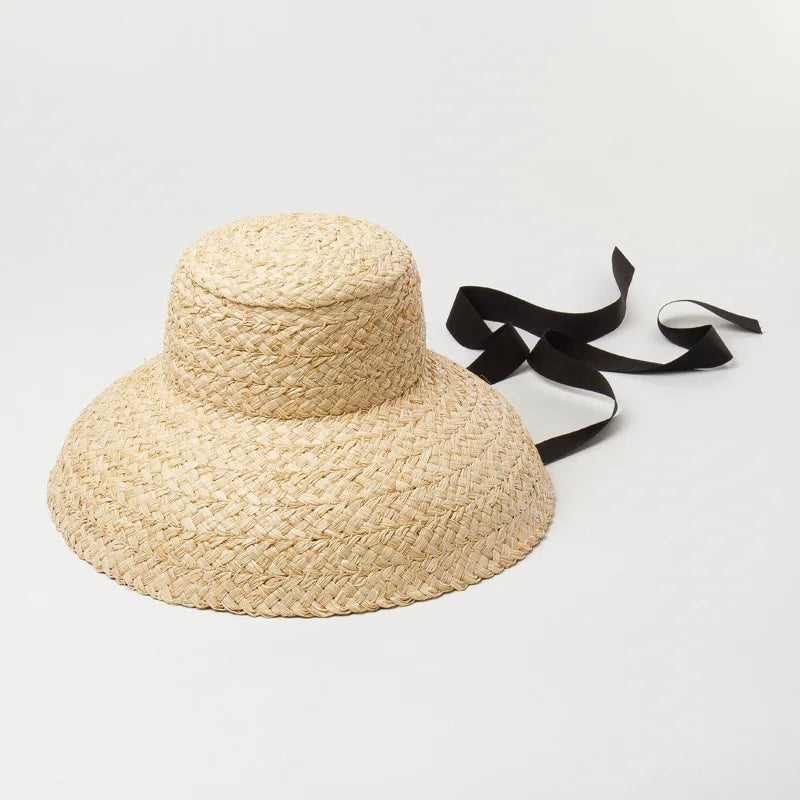 USPOP Large Brim Raffia Straw Hat Women Spring Summer French Style Sun Hat wIth Straps Black Straps S2661fc6db7494d4d91431bafa0f6de6dP Swag N Slay LTD