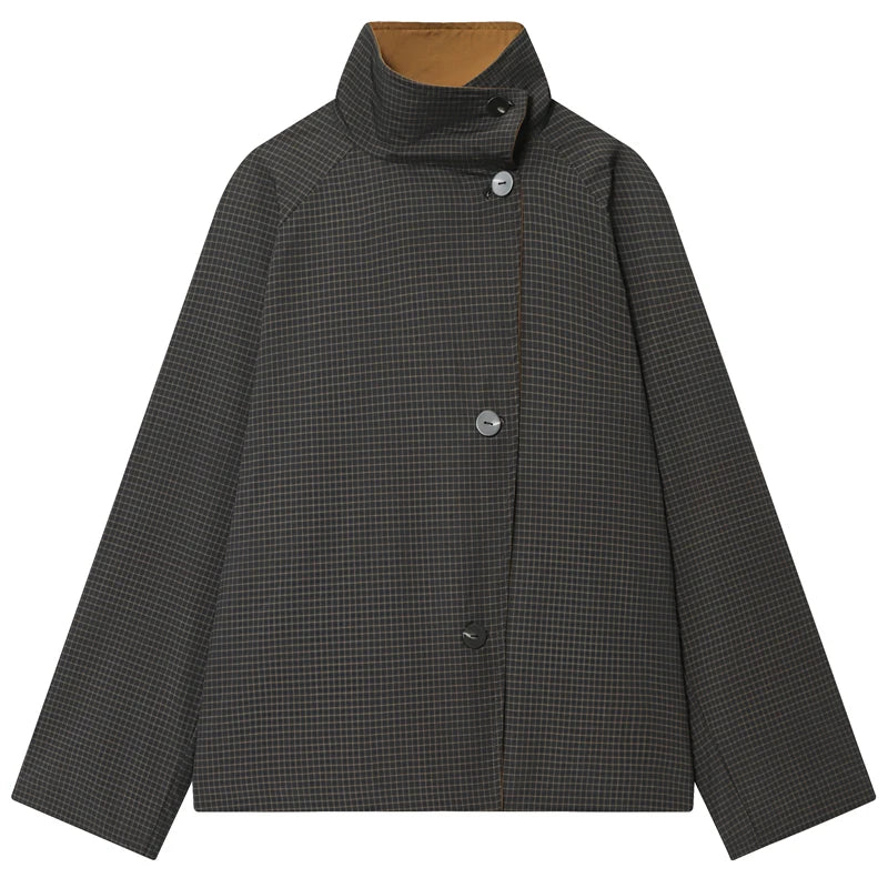 HXAO Women's Jacket Autumn Crop Reversible Trench Coat New In Coat & Jacket Asymmetric Button High Neck Long Sleeve Windbreaker S2684d774b0ed41caa69f5e164e567a80W Swag N Slay LTD