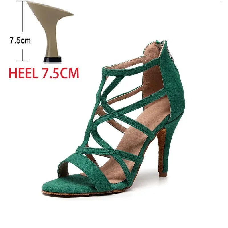 Adult Latin Dance Shoes for Woman Soft Sole Heel Sandal Female Cha Cha Tango Professonal Ballroom Training Stage Boots OEM Heel Green heel 7.5cm S2c12fd7524c9459fb6648e174ea36386c Swag N Slay LTD