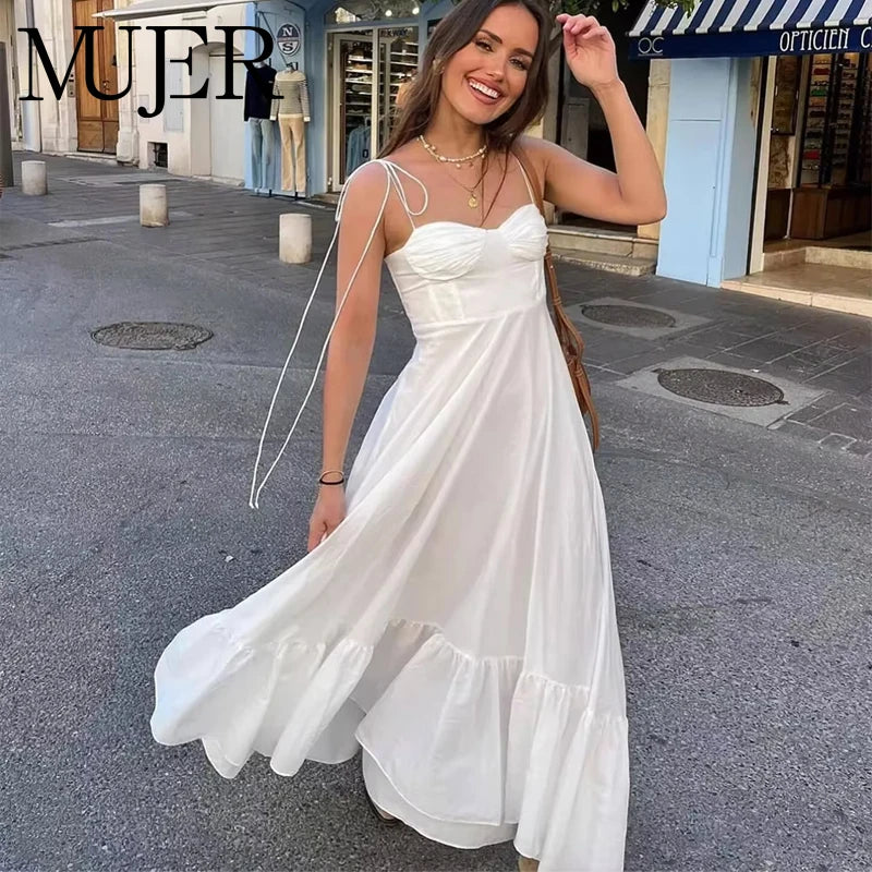 MUJER White Long Dresses For Women Ruffle Slip Corset Dress Woman Fashion Sleeveless Backless Summer Sexy Holiday Party Dresses S2cf2450893a540c5b62ce963f7ddeca7h Swag N Slay LTD
