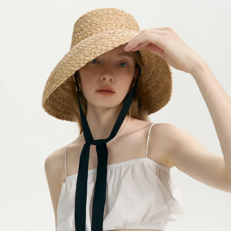 USPOP Large Brim Raffia Straw Hat Women Spring Summer French Style Sun Hat wIth Straps S2ed2b1f39a48444f9a95f2d69a3b49f5r Swag N Slay LTD