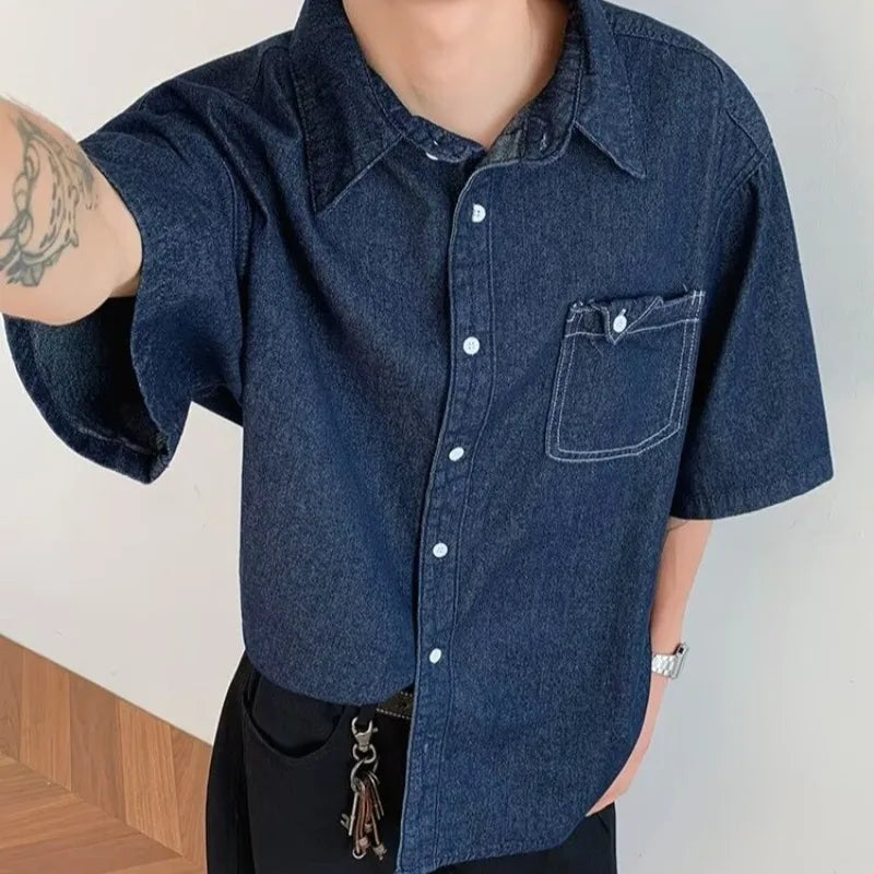 Dark Blue Denim Shirt Men and Women Japanese Vintage City Boy Oversized Loose Casual Summer Lapel Buttons Shirt Top S304cf35da0b14031aba0070c1e07cc4ab Swag N Slay LTD