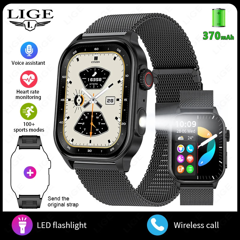 LIGE Smart Watch For Men Women 2.01" HD Display Health Monitor Sports Fitness Watches AI Voice Bluetooth Call Man Smartwatch New Black Mesh belt S30b743b60e6148eeb798afdf5c1a5974A Swag N Slay LTD