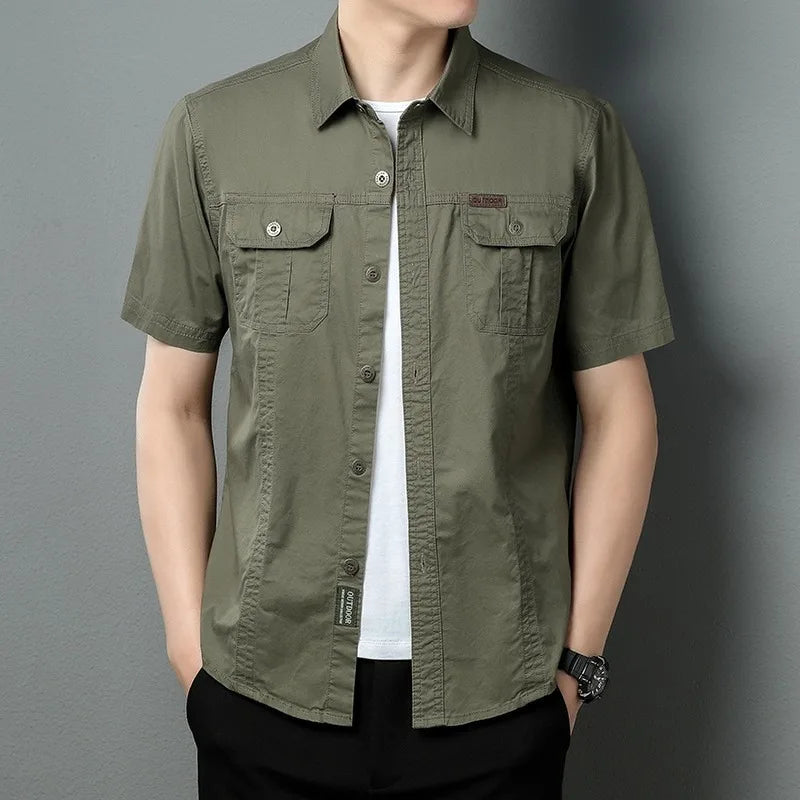 Summer workwear short sleeved shirt men's new style lapel T-shirt loose youth business casual shirt SS-W136junlu S312645a174164251b1d96770c8429465g Swag N Slay LTD